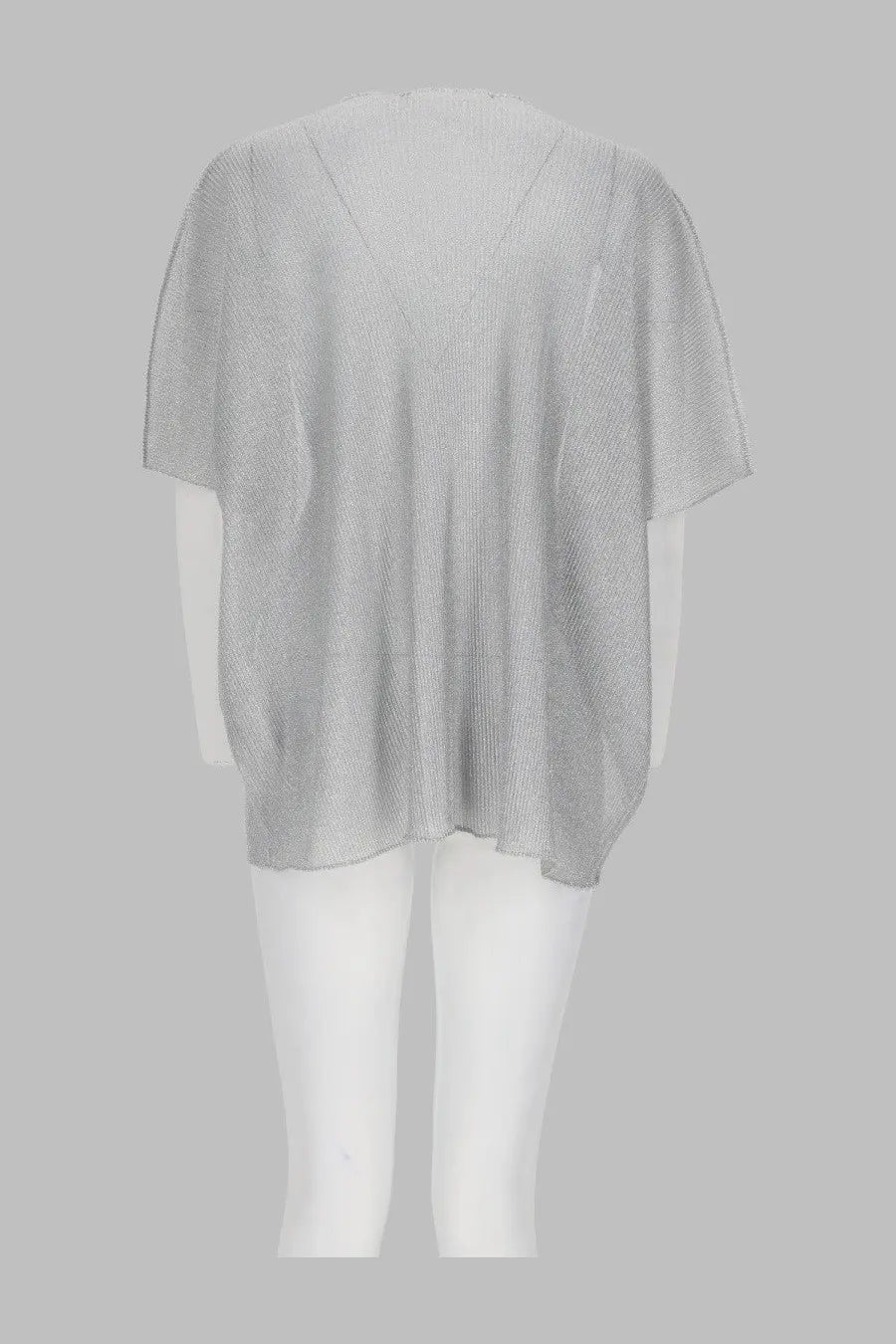 Circus Hotel women’s maglia silver sheer silver metallic knit top with short sleeves and v-neckline