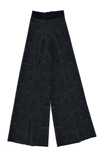 Circus hotel women’s black wide-leg trousers with textured leaf pattern and elastic waistband