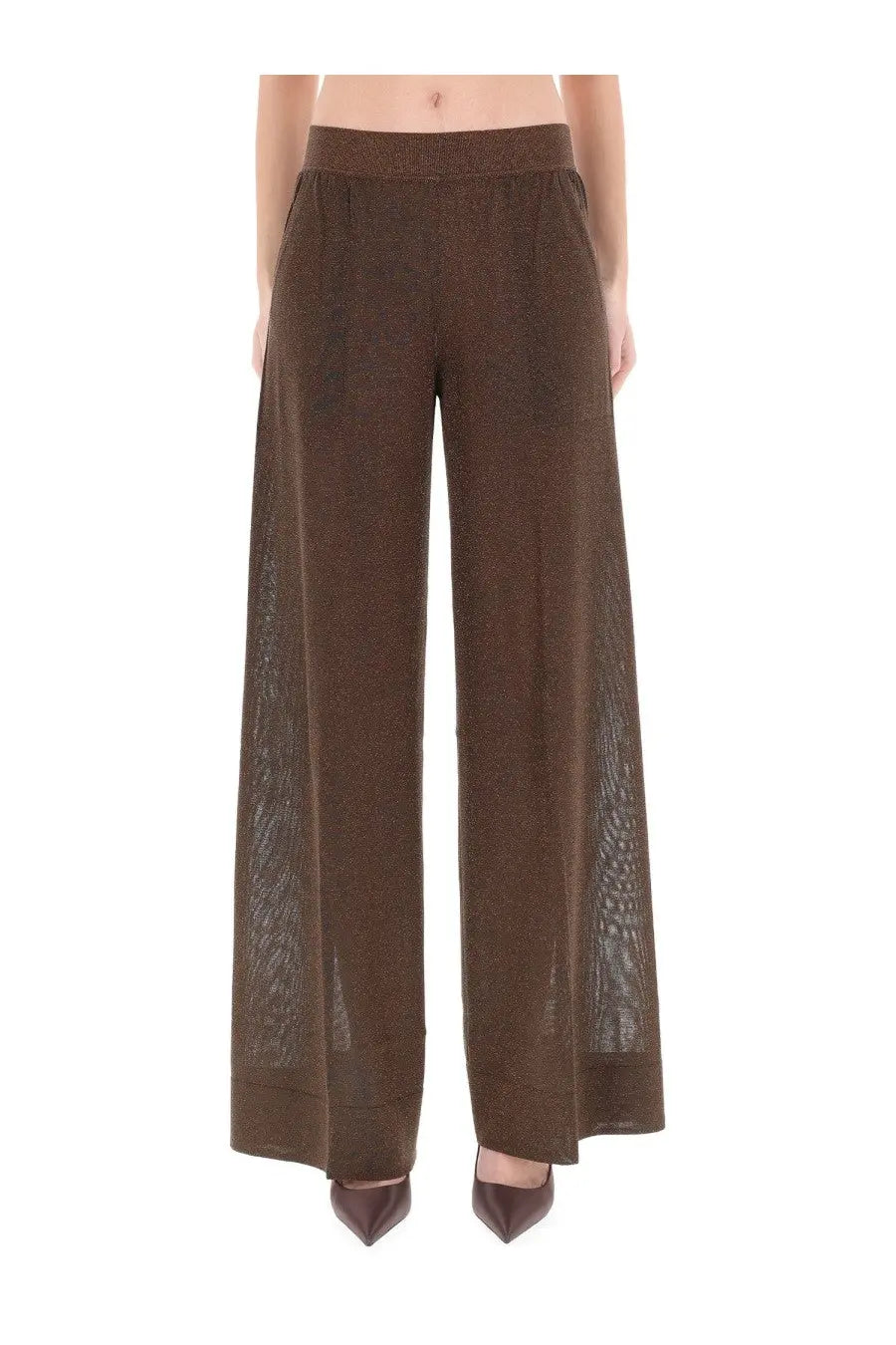 Circus hotel women’s tailored brown wide-leg trousers with sheer textured side panels for a stylish look