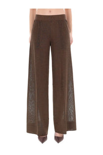 Circus hotel women’s tailored brown wide-leg trousers with sheer textured side panels for a stylish look