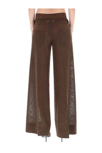 Circus Hotel women’s tailored brown wide-leg trousers in textured semi-sheer fabric with shimmering side details