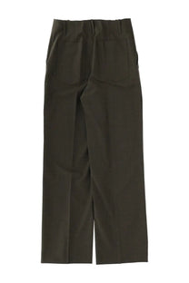 Dark olive green straight-leg tailored pants with two rear pockets shown from the back by circus hotel women