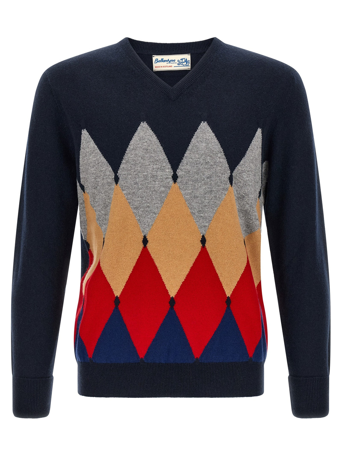 Ballantyne Classic Diamond Intarsia Sweater Blue