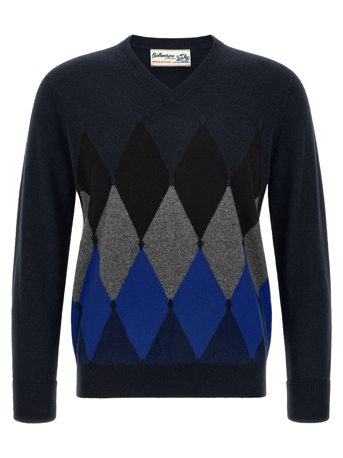 Ballantyne Classic Diamond Intarsia Sweater Blue