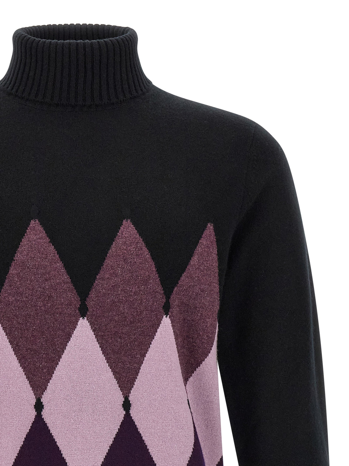 Ballantyne Classic Diamond Intarsia Turtleneck Sweater Black