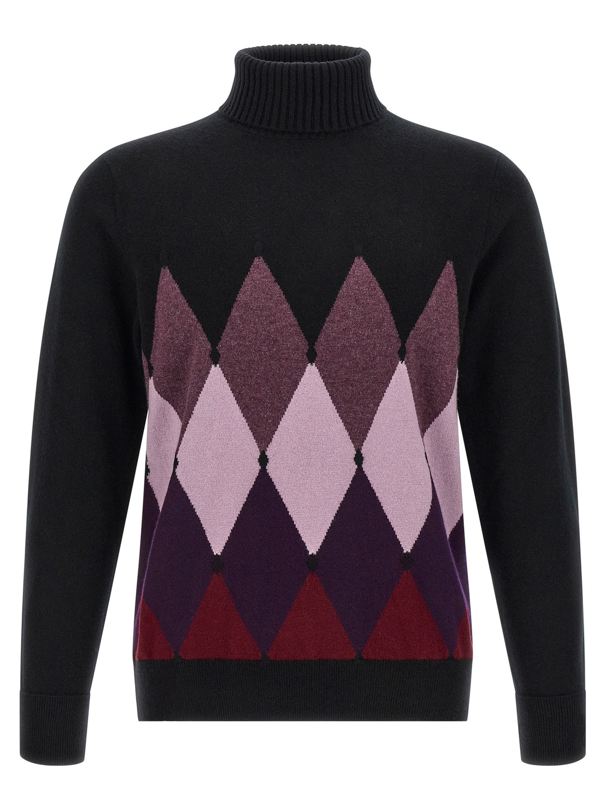Ballantyne Classic Diamond Intarsia Turtleneck Sweater Black