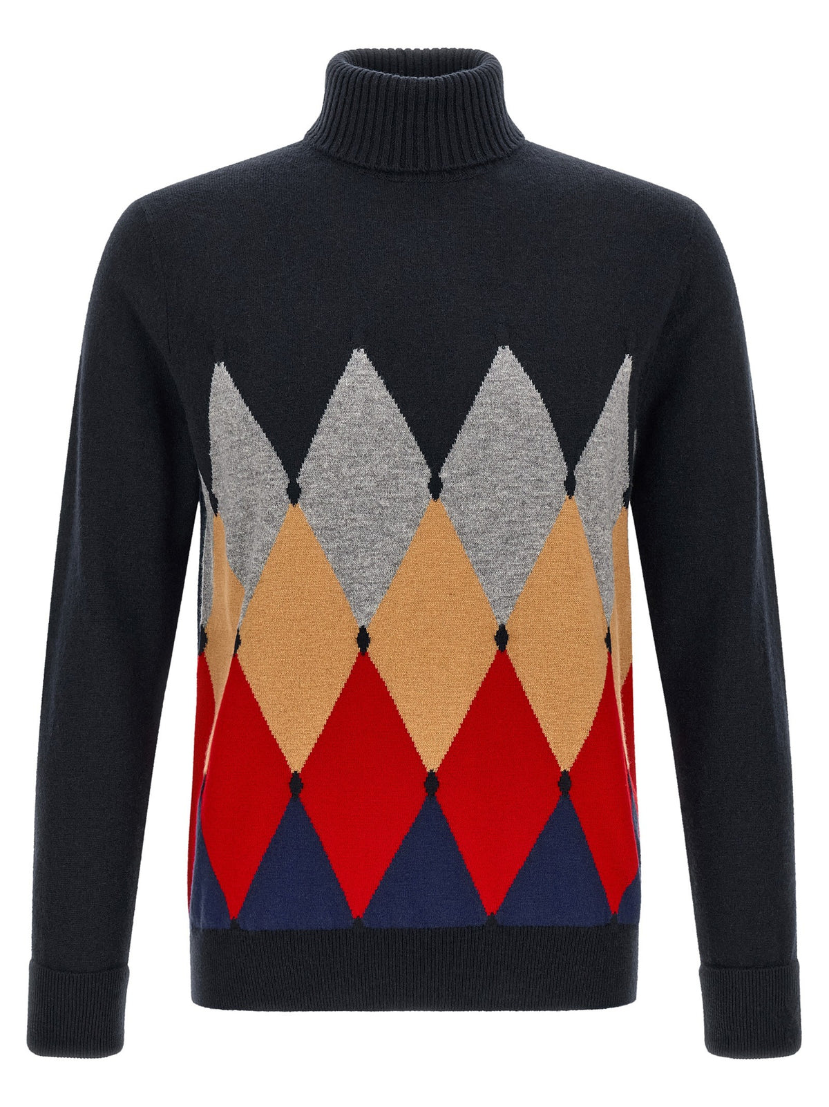 Ballantyne Classic Diamond Intarsia Turtleneck Sweater Blue