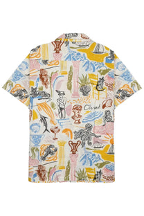 Closed men’s camicia in cotone con stampa multicolor short-sleeved button-up shirt with vibrant travel motifs on white
