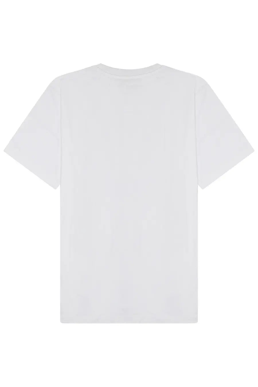 White cotton closed men’s shirt with simple crew neck and short sleeves in a casual style