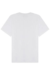 White cotton closed men’s shirt with simple crew neck and short sleeves in a casual style