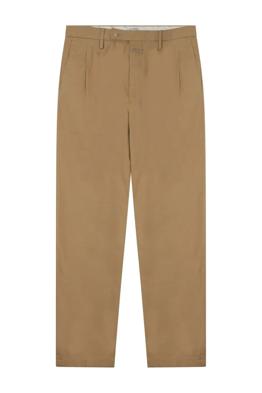 Khaki-colored pleated closed men’s cotton tailored pants beige with a classic tailored fit