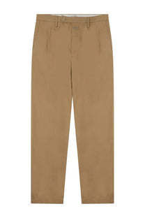 Khaki-colored pleated closed men’s cotton tailored pants beige with a classic tailored fit