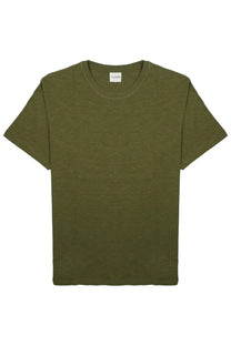 Closed men’s shirt classic short-sleeved olive green t-shirt in textured cotone fabric with crew neck and white label