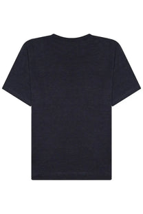 Black short sleeved t-shirt with subtle textured fabric featured in closed mens short sleeved shirt blue product line