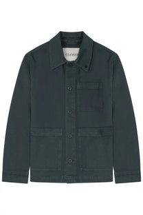 Closed men’s utility jacket blue dark green with classic collar button-front and two large patch pockets