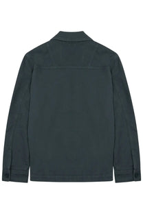 Dark green cotton closed men’s utility jacket with classic collar and buttoned cuffs
