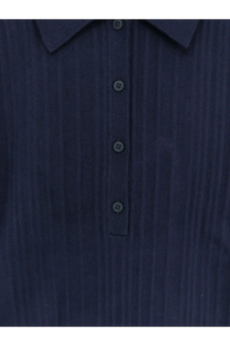 Dark blue ribbed knit polo shirt with matching buttons from closed made of cashmere and wool for women