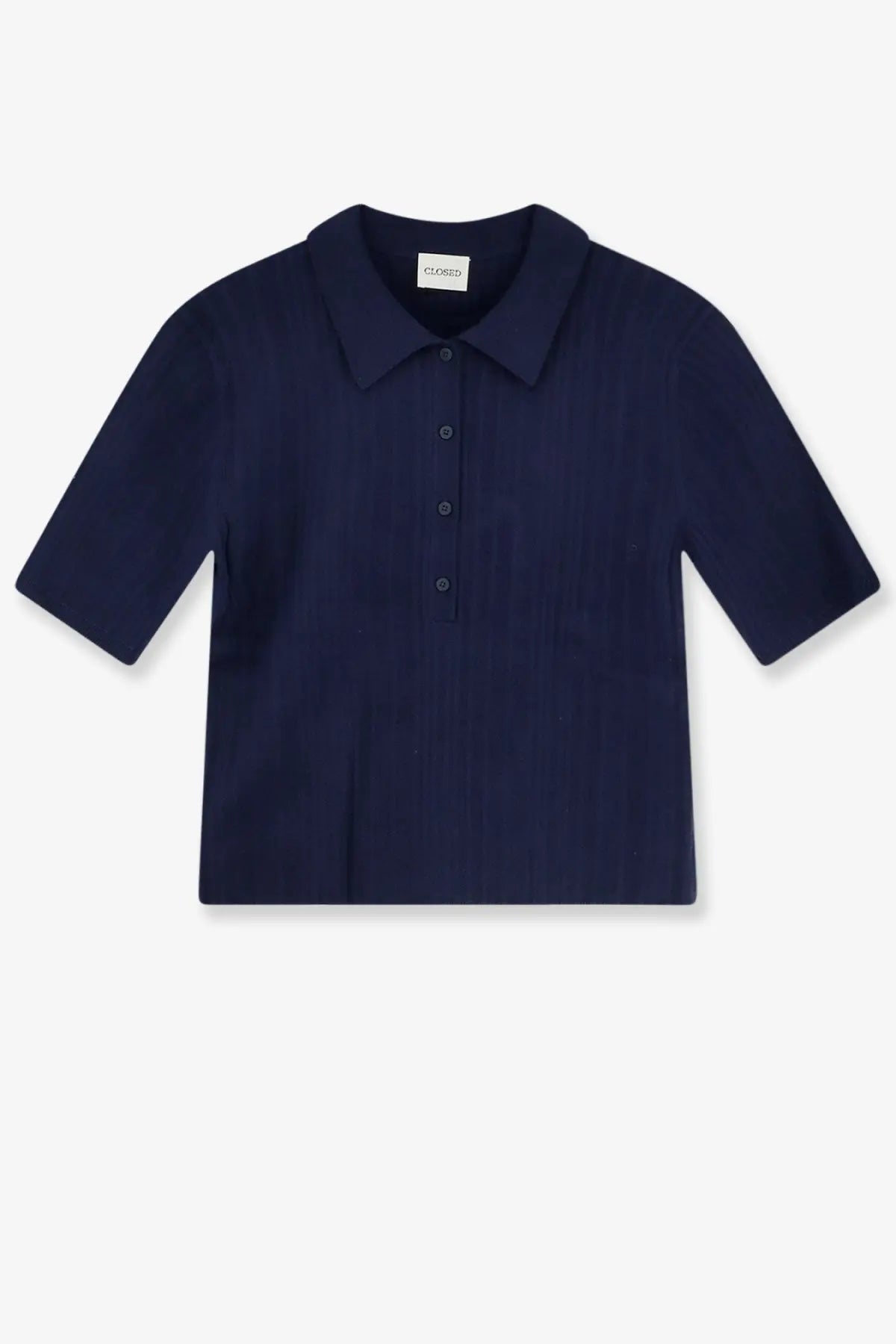 Navy blue short-sleeved polo shirt with classic collar and button placket made of cashmere and wool by Closed