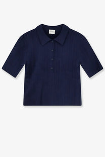 Navy blue short-sleeved polo shirt with classic collar and button placket made of cashmere and wool by Closed