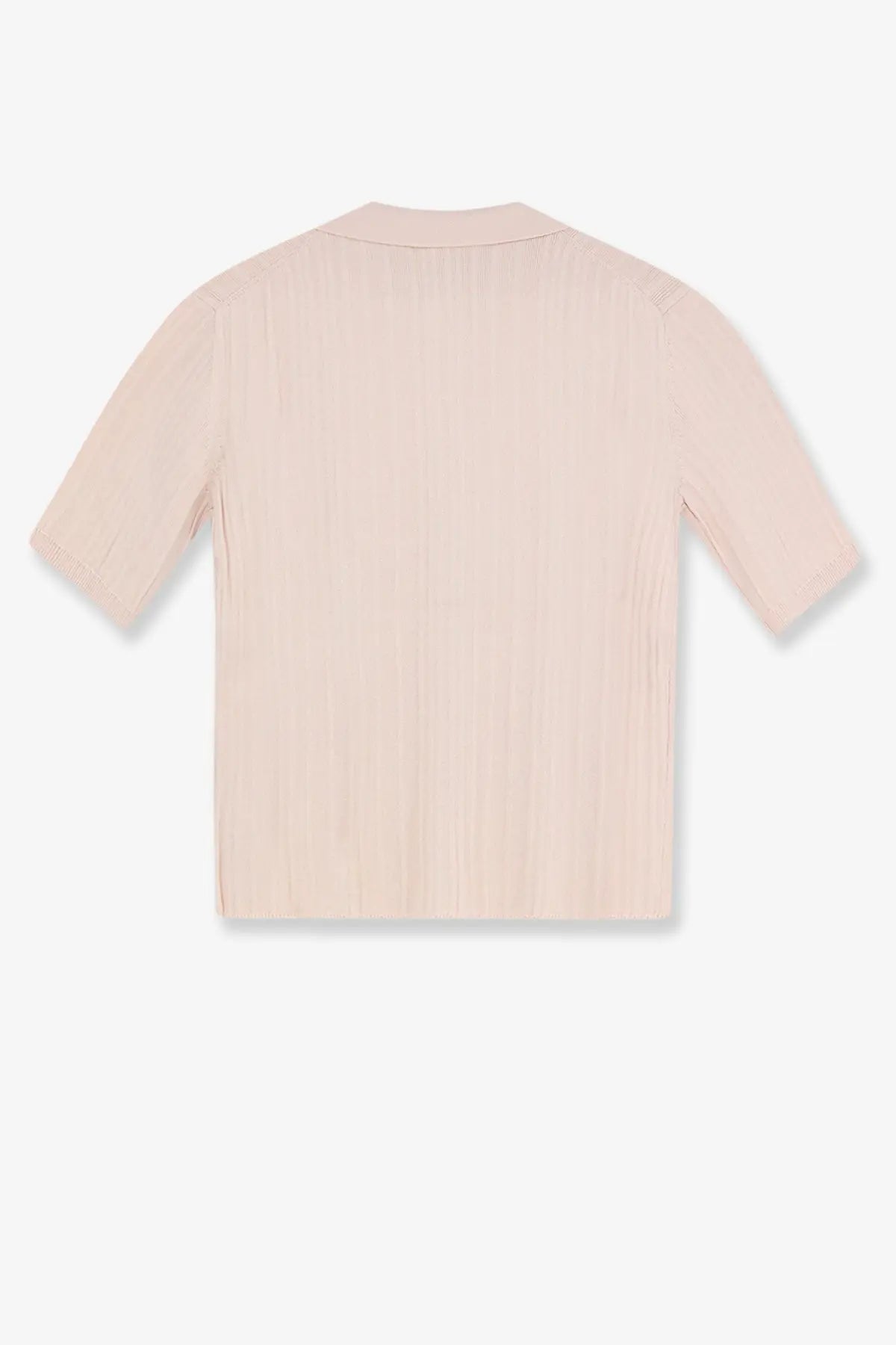 A soft blush pink ribbed knit short-sleeved top with rounded neckline for closed womens cashmere and wool polo shirt blue