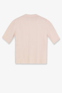 A soft blush pink ribbed knit short-sleeved top with rounded neckline for closed womens cashmere and wool polo shirt blue