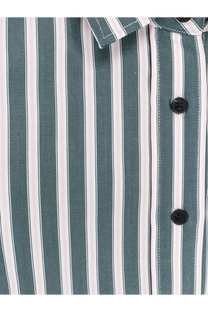 Closed women’s classic cropped shirt blue with vertical teal and pale pink stripes and black buttons