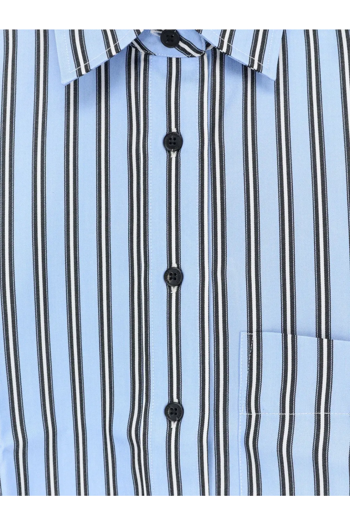 Closed women’s classic cropped shirt in light blue with black and white vertical stripes and a classic collar