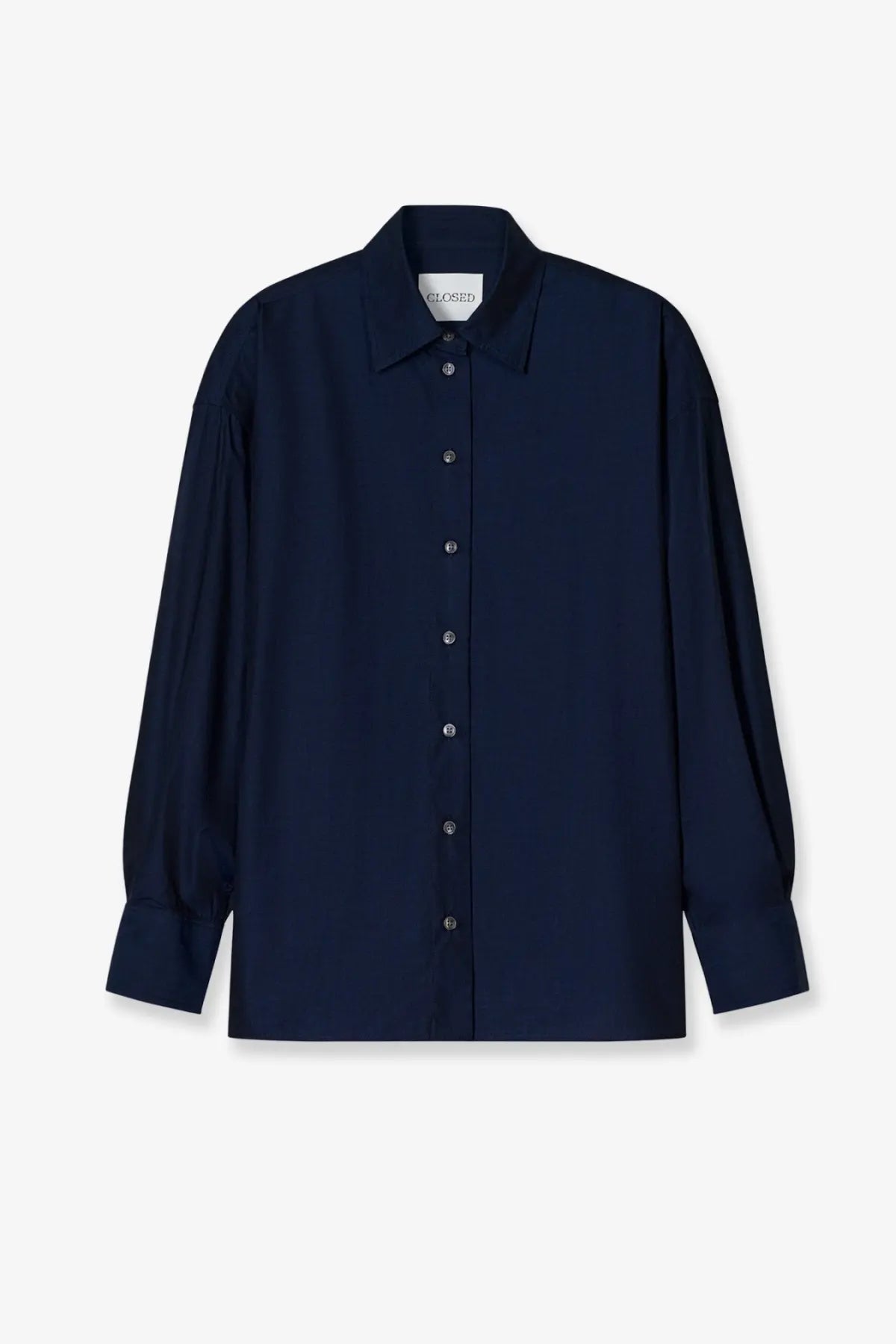 Closed women’s cotton shirt black in navy blue with a classic collar long sleeves and subtle shoulder pleats