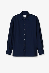 Closed women’s cotton shirt black in navy blue with a classic collar long sleeves and subtle shoulder pleats
