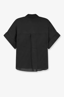 Black satin blouse with rolled sleeves and central pleat at the back from closed womens cotton shirt black collection