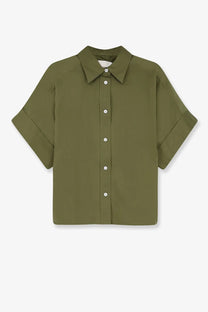 Closed women’s cotton shirt green olive green short sleeved button up with classic collar and white buttons