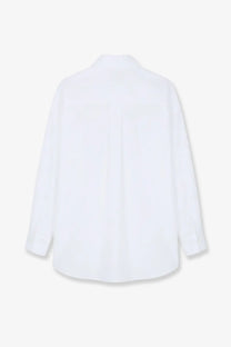 White long-sleeved cotton shirt with classic collar and back pleats by Closed womenswear shown from the back