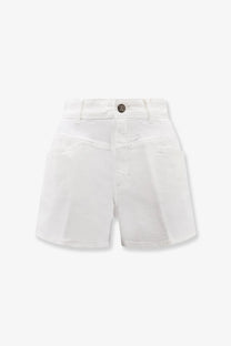 White denim Closed women’s Jocy stretch cotton shorts with button closure and classic five-pocket design