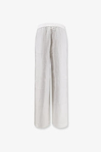 Light gray wide-leg linen trousers with soft elastic waistband for women by Closed in white color