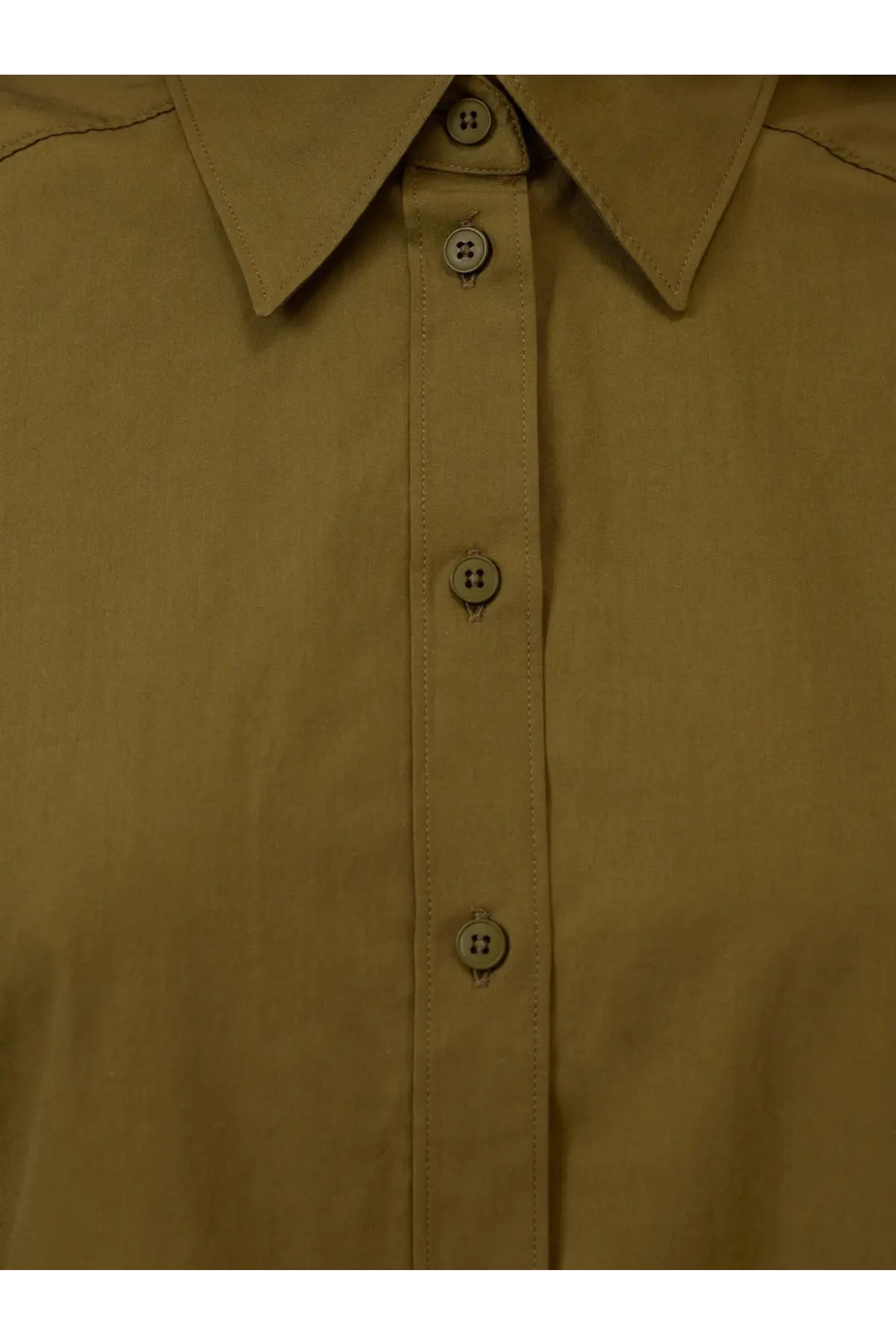 Closed women’s recycled cotton shirt in green with khaki color matching buttons and neat stitching details