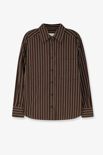 Closed women’s striped cotton shirt brown brown and cream vertical striped button-up with classic collar and chest pocket