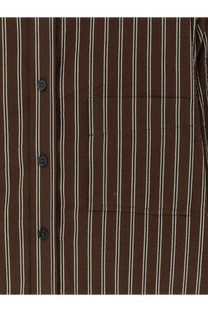 Brown and white vertically striped cotton button-up shirt with chest pocket from closed womens collection