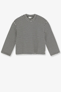 Closed women’s striped cotton sweater in black with white horizontal stripes long-sleeved knit crew neck