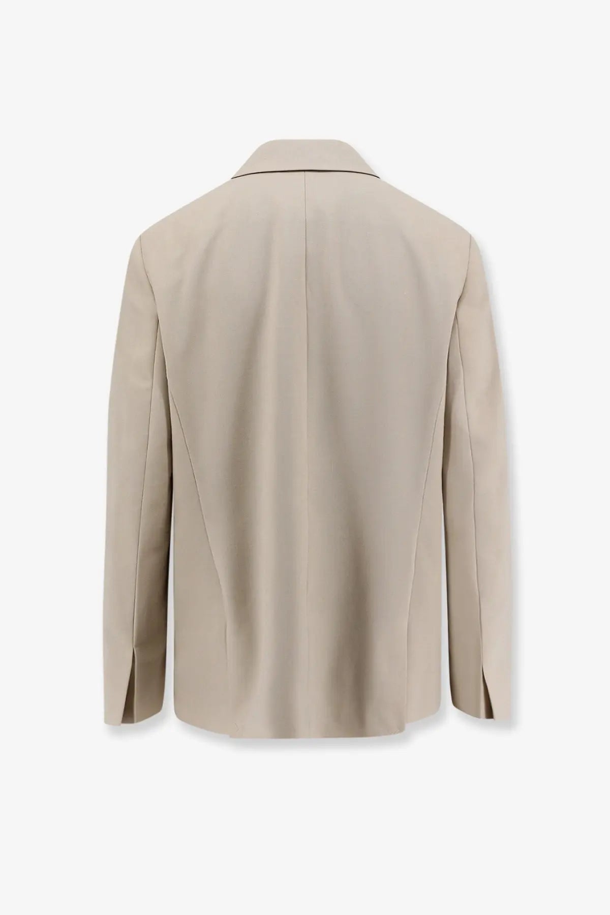 Beige closed women’s virgin wool blend blazer with clean minimalist design and subtle seam detailing