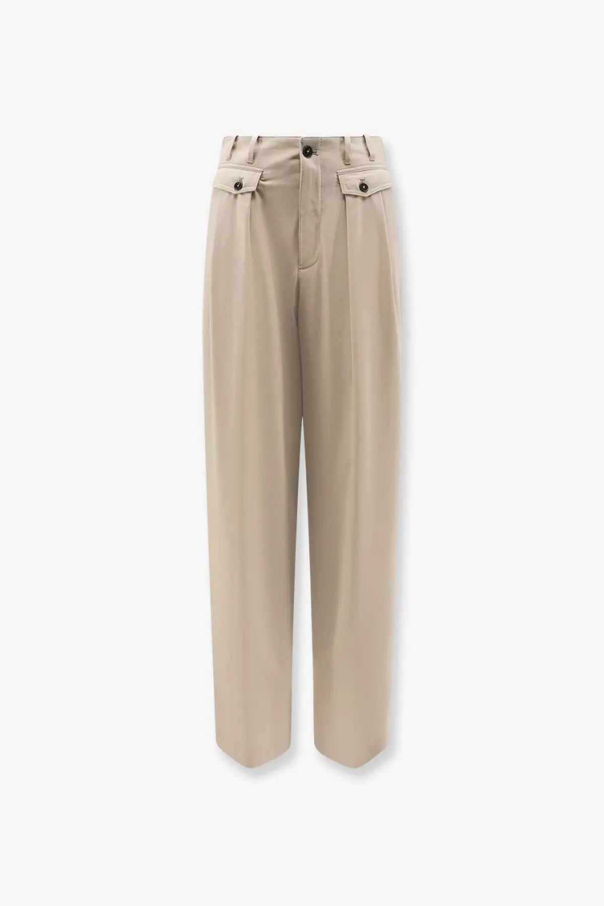 Beige pleated wide-leg closed women’s wenda wool blend trousers with front pockets and dark buttons