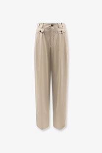 Beige pleated wide-leg closed women’s wenda wool blend trousers with front pockets and dark buttons