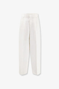White high-waisted closed women’s wendlyn linen and viscose trousers with minimalist design and subtle waistband pleats
