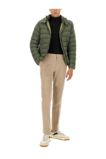 Colmar men’s olive green quilted down puffer jacket with hood and subtle logo on sleeve for cold weather