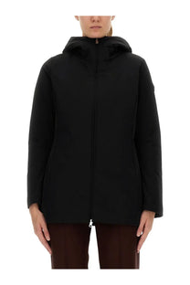 Colmar women’s black down jacket with a sleek hooded design and subtle branding on the sleeve