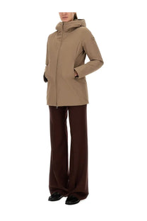 Beige colmar women’s down jacket with hood sleek modern design and subtle branding on upper left sleeve