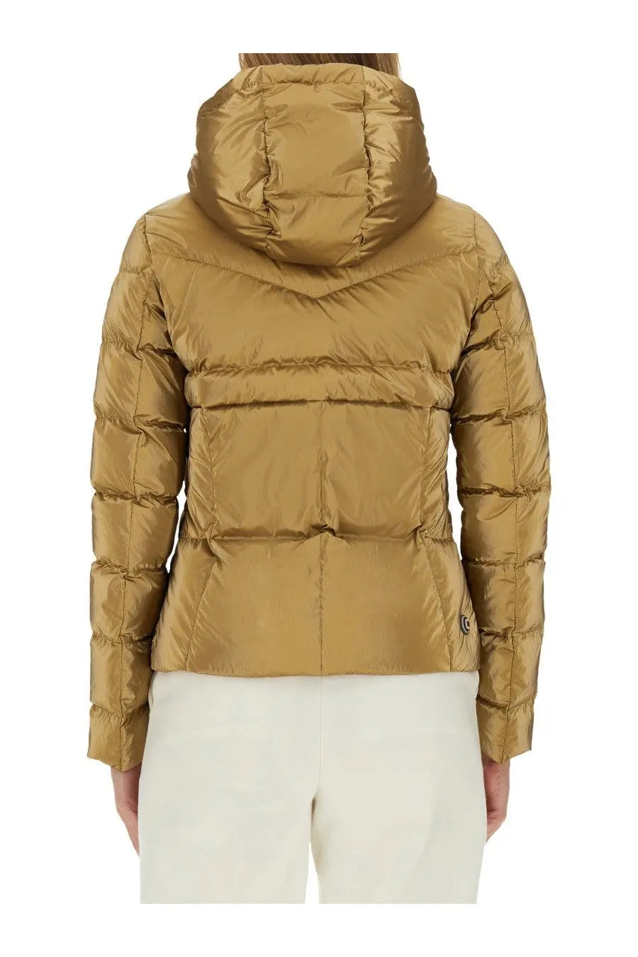 Colmar women’s gold quilted down jacket with hood and seam detailing made from insulated material