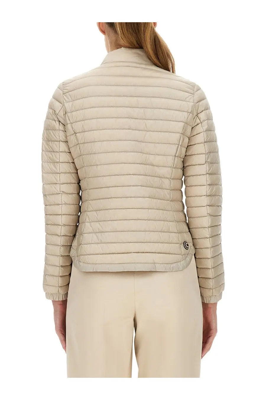 Beige colmar women’s lightweight down jacket back view with quilted horizontal stitching and subtle lower back logo