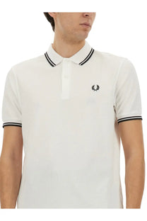 Comme des garcons shirt mens strong will white polo shirt with black trim and embroidered laurel wreath logo
