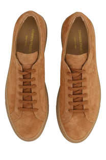 Common Projects men’s sneaker Achilles beige tan suede low-top with matching laces and light brown rubber sole