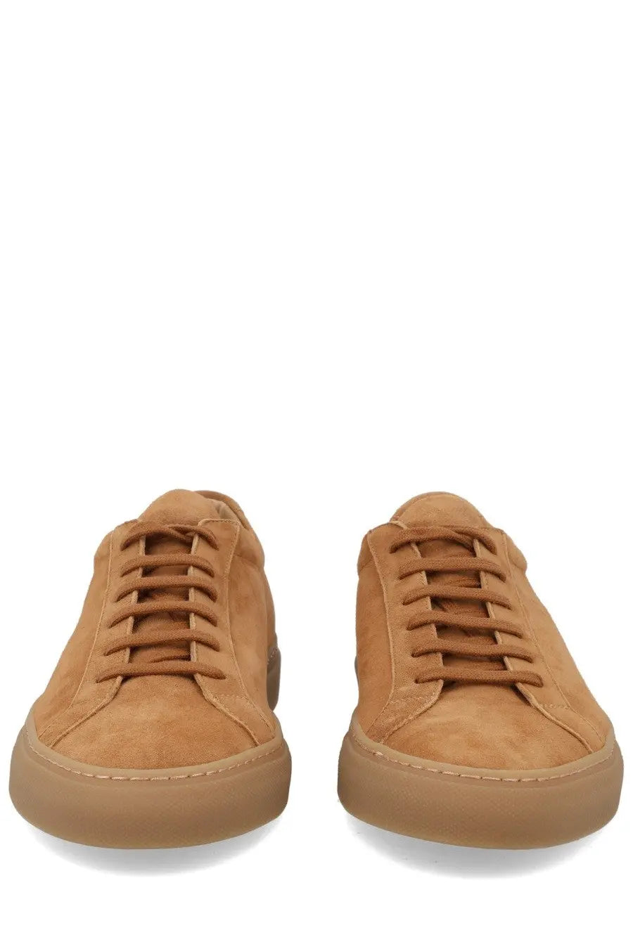 Common projects men’s sneaker achilles beige tan suede low-top sneakers with matching laces and gum rubber sole